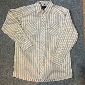 White Horse Western Shirt Mens XL White Gold Metallic Striped Pearl Snap Lurex